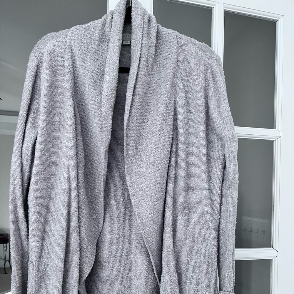 Barefoot Dreams, cozy chick cardigan, gray, size l/xl.